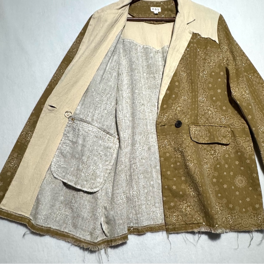 POL Olive Green Paisley Mixed Media Western Blazer Jacket Women’s Size L - Picture 2 of 15